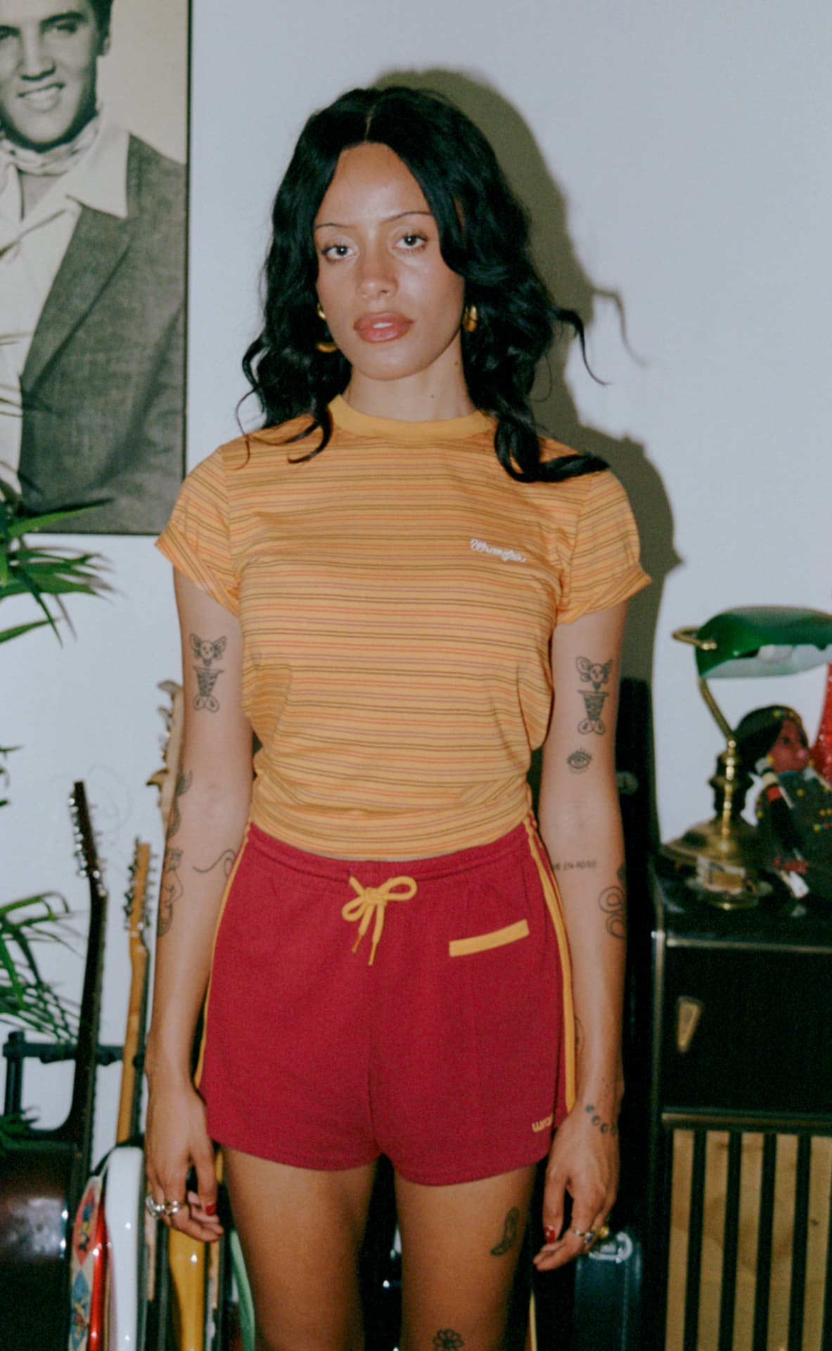 Musician wearing Wrangler in a home studio