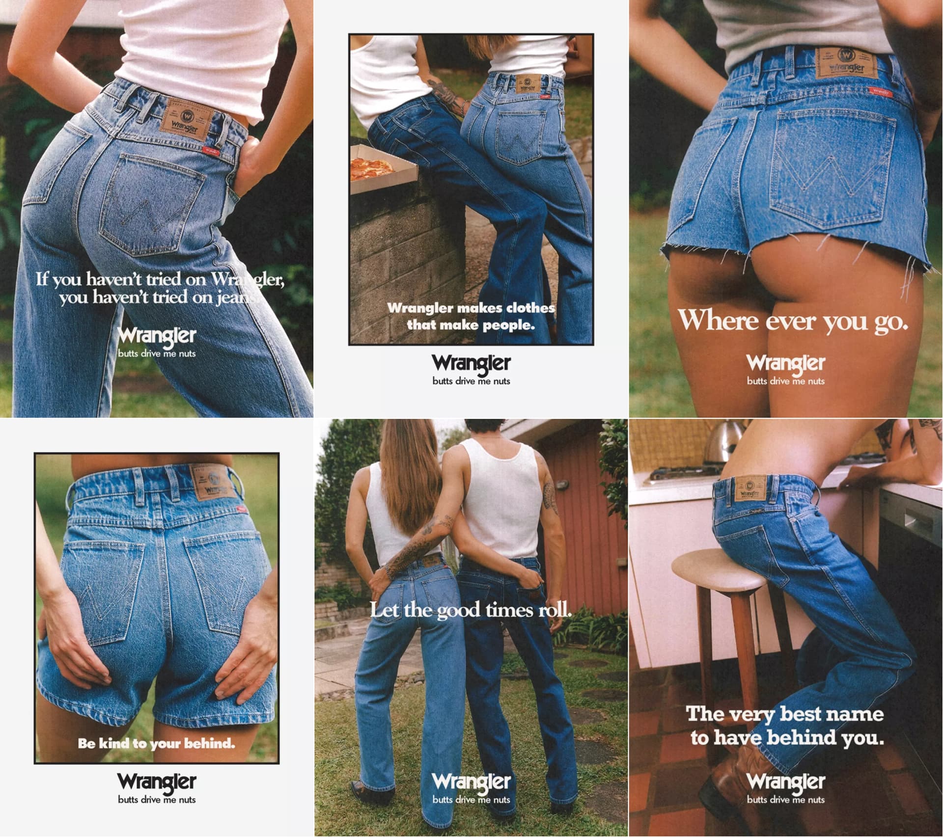 Wrangler Butts Drive Me Nutts archival-inspired print campaign